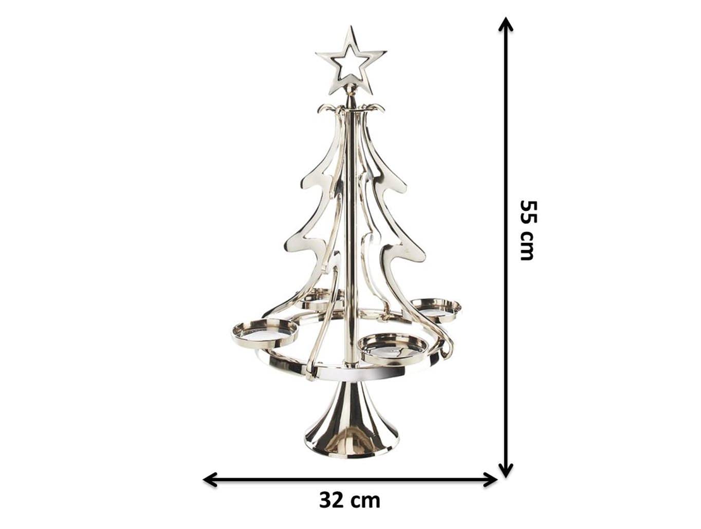 Kobolo Kerzenhalter XMASTREE groß | 32x32x55 cm | Silber | moderner Kerzenständer aus Metall in Weihnachtsbaumform | Stumpenkerzenhalter | eleganter Adventskranz & Weihnachtsdeko für 4 Stumpenkerzen