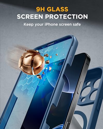 Image of Miracase for iPhone 16 Pro Max Case 6.9'', [Bubble Free] Full-Body Bumper Phone case with Built-in Full Glass Screen &Lens Protector,Compatible with MagSafe,Drop Proof 16 Pro Max Cover,Blue