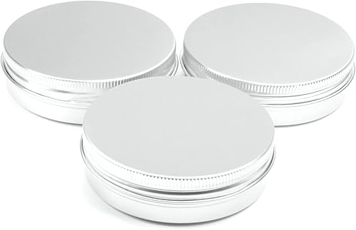 Othmro 3 latas redondas de metal de 3.4 onzas con tapa de rosca, latas plateadas de 3.268 x 0.906 in (profundidad x altura) para ungüentos,