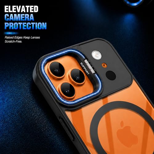 Image of A rtistque Clear Back Cover Case for iPhone 17 Pro | Compatible with Mag-Safe | Built-in Adjustable Camera Stand | Shockproof TPU Bumper | Premium Transparent Design | iPhone 17 Pro Back Cover - Black