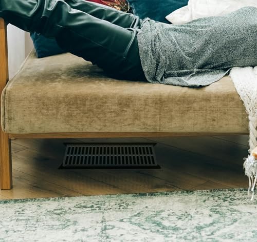 4x10 Floor Register with Vent Deflector, Heavy Duty Steel 2-in-1 Air Vent Cover, Adjustable Draft-Free Airflow, Tool-Free Drop-in Installation Black 1 Pack - 5