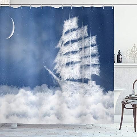 Ambesonne Nautical Shower Curtain Set with Clouds Cover