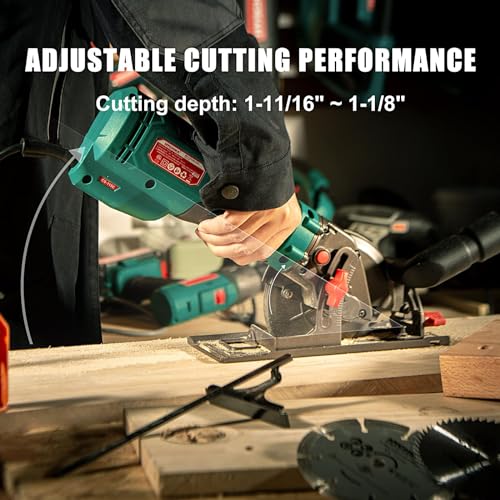 HYCHIKA 6.2A Mini Circular Saw with 3 Blades (4-1/2”), Compact Hand Saw Max 1-7/8" Cutting Depth, 3500RPM, Rubber Handle & 10ft Cord for Wood, Metal, Plastic, Tile by HYCHIKA BETTER TOOLS FOR BETTER LIFE - Image 3