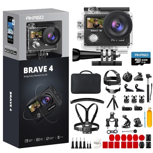 Image of AKASO Brave 4 Action Camera with 64GB Card and 60 in 1 Action Camera Accessories Bundle Kit