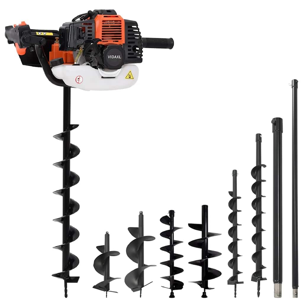 Juego de brocas de gasolina de 52 cc con 7 brocas y 2 extensiones, para construcción de vallas, plantación de árboles, taladro con mango antivibración