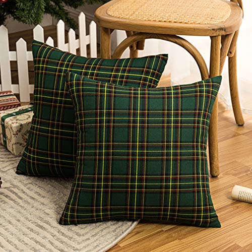 Image of AQOTHES Christmas Plaid Decorative Throw Pillow Covers Green 18x18 Inches