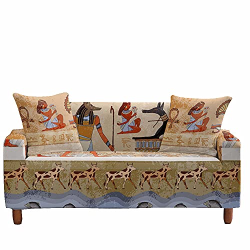 Fansu Funda de Sofá Elástica para Sofá de 1 2 3 4 Plazas, Ajustable Patrón de Arte Tribal Cubre Sofa, Antisuciedad Antideslizante Protector de Muebles (Tribu egipcia,2 plazas)