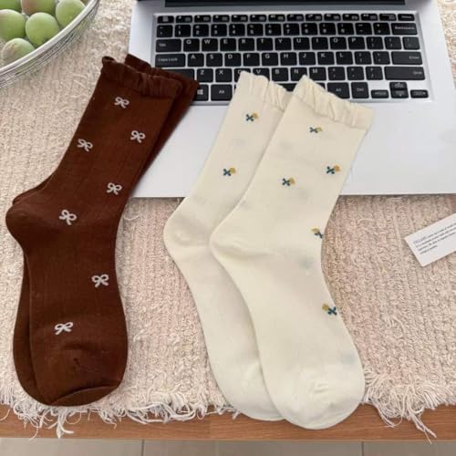 Image of Women's Cute Crew Socks, Casual Athletic Cotton Bowknot Cherry Calf Novelty Socks for Women