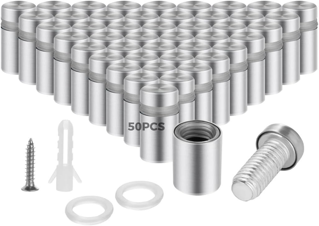 Hardware Kit, 50 Pcs Sign Standoff Screws 1/2×3/4, Stainless Steel Advertising Screws, Wall Sign Mounting, Stand Off Nails for Acrylic, Glass Signs