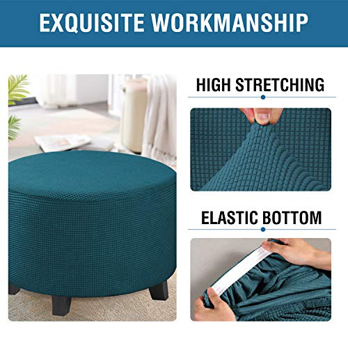 Image of H.VERSAILTEX Ottoman Cover Stretch Ottoman Slipcover Round Ottoman Storage Cover Folding Stool Covers Furniture Protector Cover for Footrest Ottoman Fit Dia 30 inch - 41 inch, Deep Teal