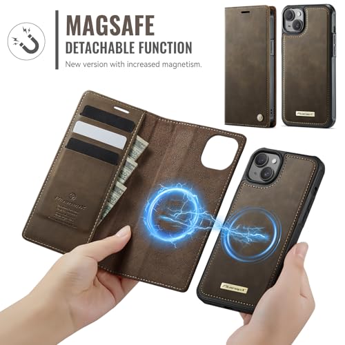 Image of Wallet Case for iPhone 13 Compatible with Magsafe, 2-in-1 PU Leather Flip RFID Blocking Card Holder Stand Shockproof Magnetic Detachable Cover for iPhone 13 Case 6.1 inch, Brown