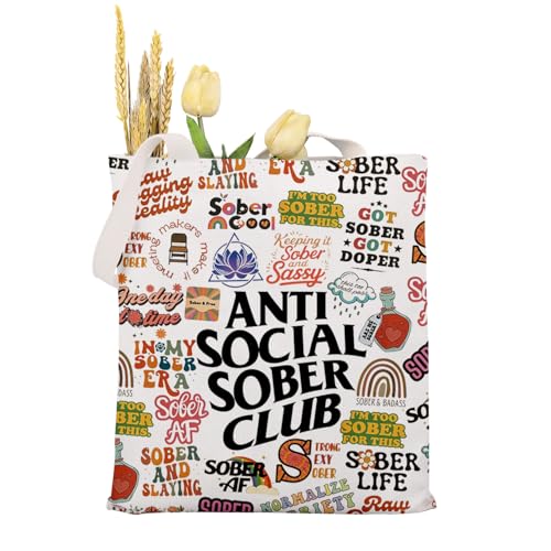 MAOFAED Anti Social Sober Club Tote Bag, Sobriety Gift, AA NA Recovery Gift, Sober Life (sober club)