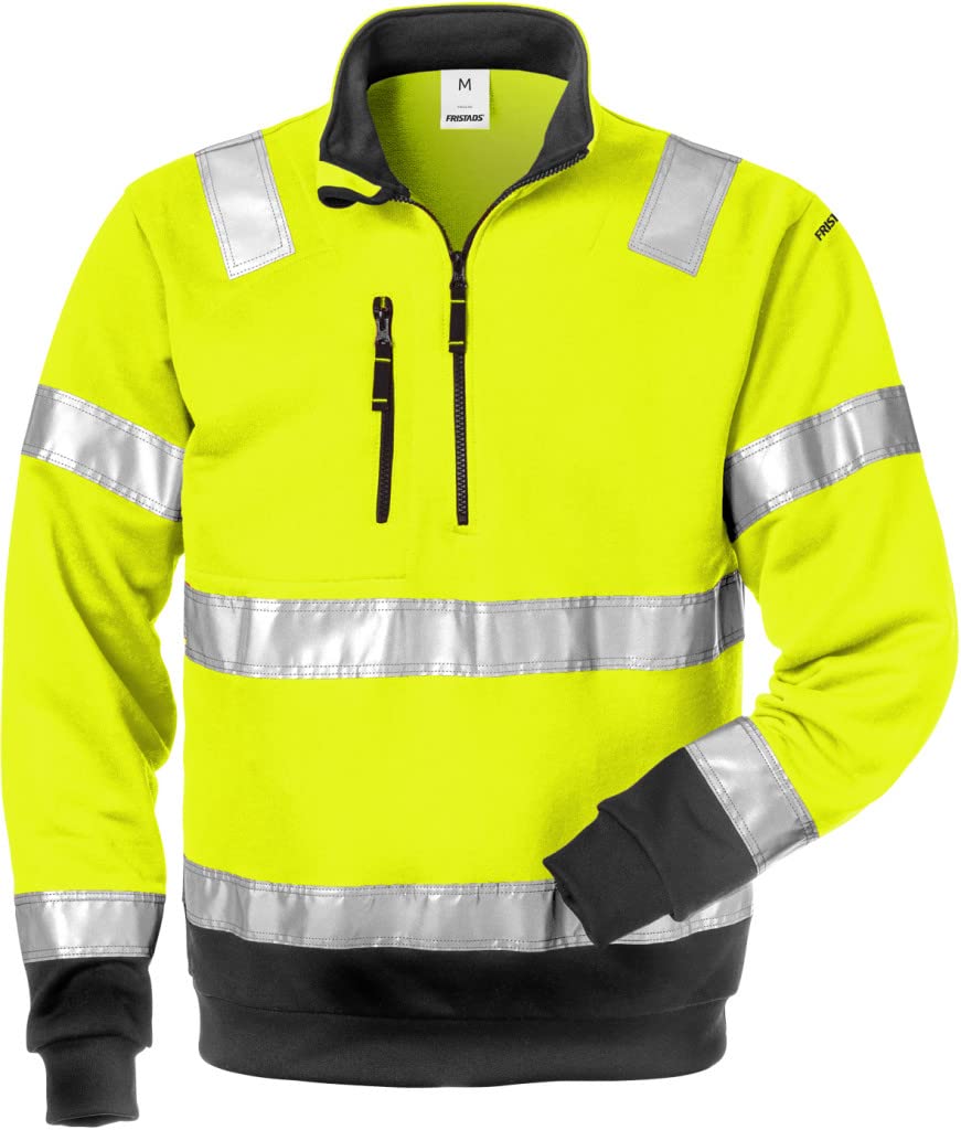 Fristads Sudadera de media cremallera de alta visibilidad clase 3 728 Shv, Ropa Laboral, Buzo Trabajo, Talla 5XL, Advertencia amarillo/negro, Protección de advertencia amarillo/negro, XXXXXL