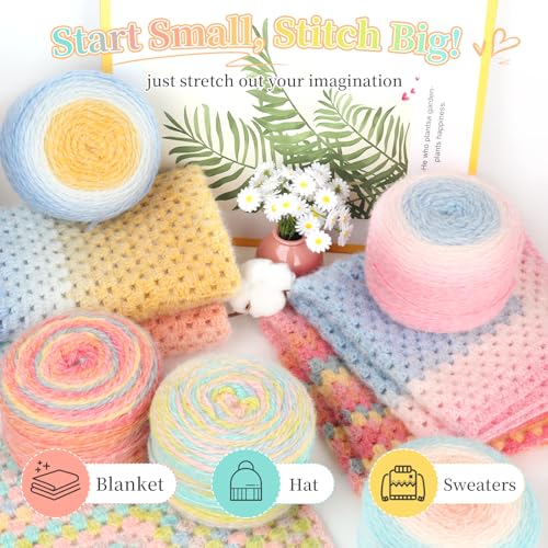 Image of Aeelike Ombre Yarn for Crocheting, 2 PCS Colorful Gradient Yarn #4 Medium, Each 190g(6.7 oz) 400m(437.5 Yards) 71% Acrylic 29% Nynon, Soft Cake Crochet Yarns for Blanket, Scraves, Sweaters, Color A