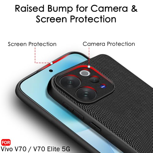 Image of TheGiftKart Back Cover Case for Vivo V70 5G / Vivo V70 Elite 5G | Slim & Lightweight | Ultra-Premium Design | Camera Protection Bump | Fabric Texture Case Cover (PC & TPU, Black)