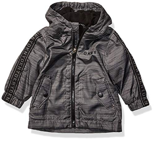 DKNY Baby Boy's Fashion Outerwear Jacket Outerwear, Logo Sleeves Heather Grey, 18M