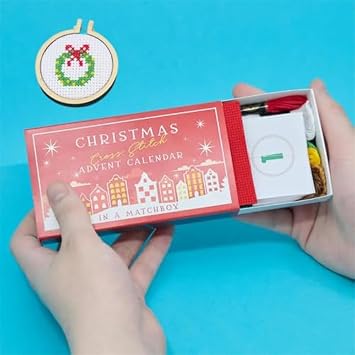 Flaviau Christmas Cross Stitch Advent Calendar, Cross Stitch Advent Calendar 2024, Christmas Countdown Embroidery Kits, 24 Days Countdown Advent Calendar Gift for Beginners and Craft Lovers (1-Blue)
