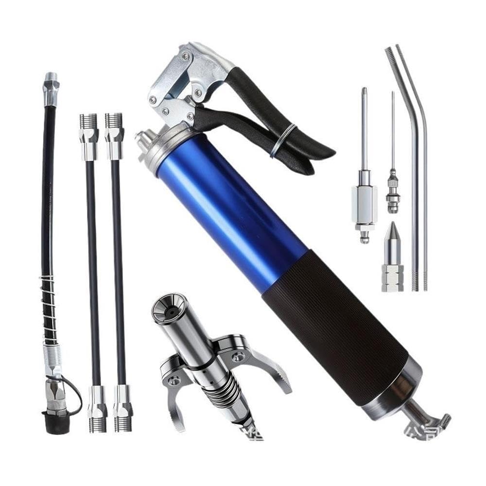 Kit de Pistola de engrase Manual de 7000PSI, empuñadura de Pistola, lubricador Resistente de 400CC(Blue)