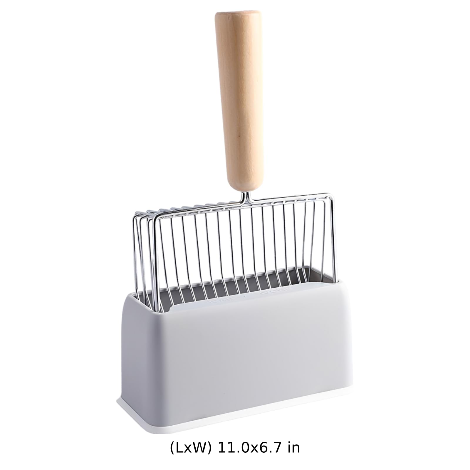 Generisch Paletta per lettiera per gatti in metallo con supporto, con manico lungo 28 cm, pala larga 17 cm, paletta antiruggine con base in ABS e manico in legno