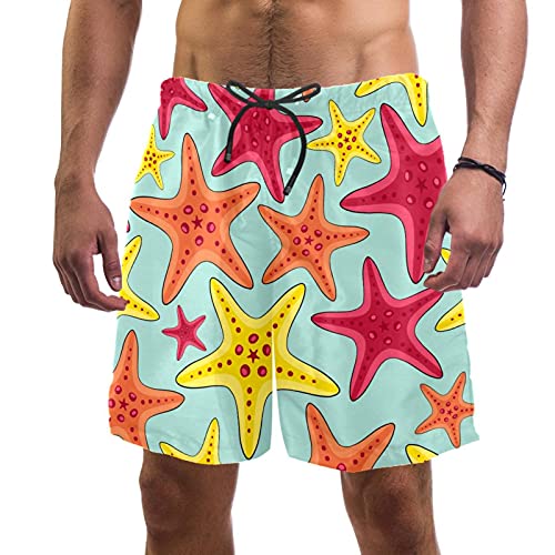 Short de bain pour homme avec doublure en maille rose jaune et orange motif étoile de mer taille M