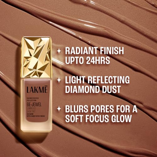 Image of LAKME Be-Jewel Luminous Skin Tint, 25ml, for Radiant, Smooth and Luminous Finish, with Light-Reflecting Polymers, 24HR Filter-Like Wear, Liquid Foundation for Women Dry Skin, for Women - Cool Cocoa