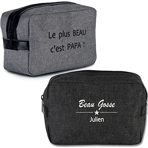 Trousse de Toilette personnalisée et brodée avec Un prénom, 2 Coloris au Choix, 14x20x9cm, Homme Femme
