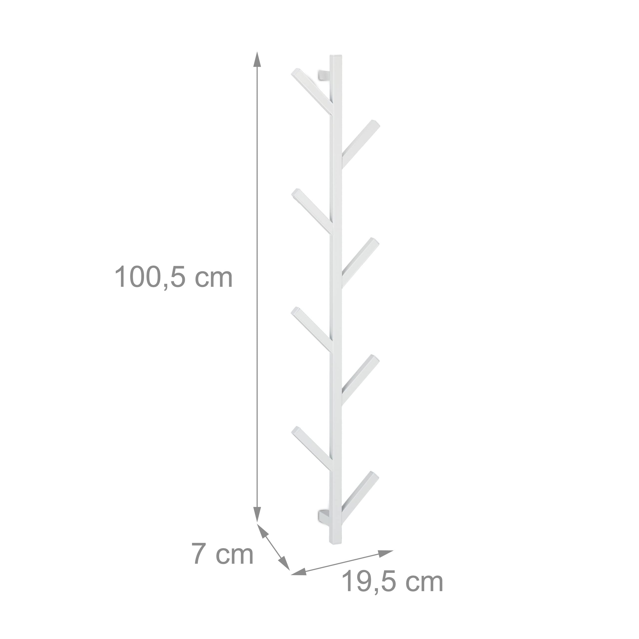Relaxdays Appendiabiti a Albero, HLP: 100,5x19,5x7 cm, 8 Ganci, Attaccapanni da Parete, Appendi Abiti e Giacche, Bianco