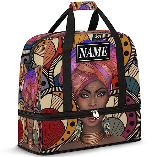 Customize Personalized Travel Duffel Bag African Afro Woman Sport Gym Bag for Woman Man,Waterproof Foldable Weekend Overnight Bag for Yoga Workout Training with Shoe Compartment