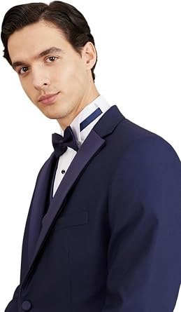 ALTINYILDIZ CLASSICS Mens Navy Blue Slim Fit Slim-Fit Mono Collar Patterned Vest Tuxedo Set, Navy Blue, 48-6 Drop