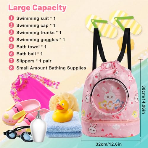 Kids Swimming Bag With Dry-Wet Separation and Shoe Compartment - Waterproof Drawstring Swim Bag for PE Beach, Boys and Girls (Style 1) - Image 2