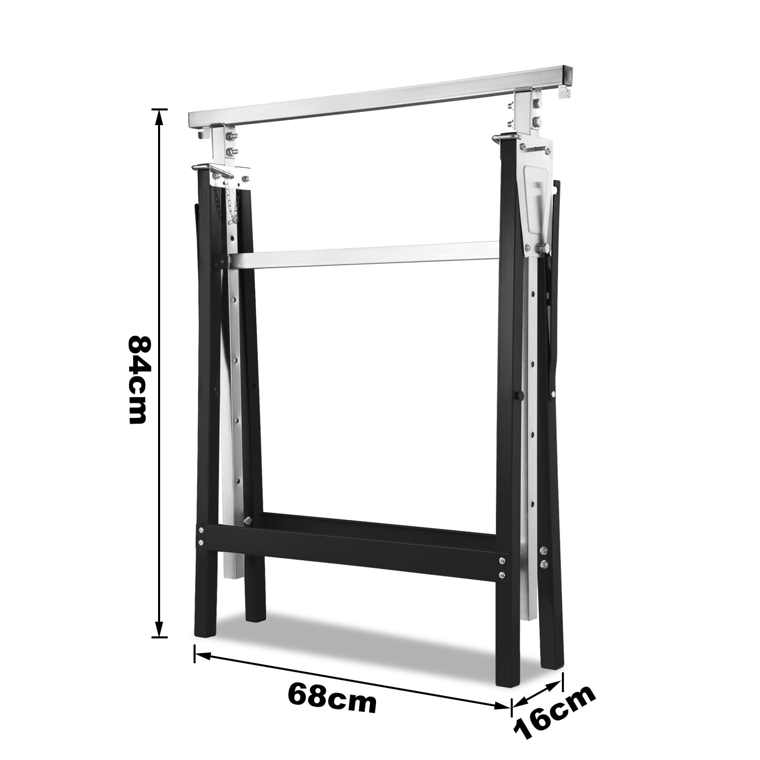 Teleskop-Arbeitsbock 2er Set höhenverstellbar 80-130 cm, 200 kg belastbar, klappbar und rutschfest, Gerüstbock für Malerarbeiten, Bau, Garten und Werkstatt, Schwarz