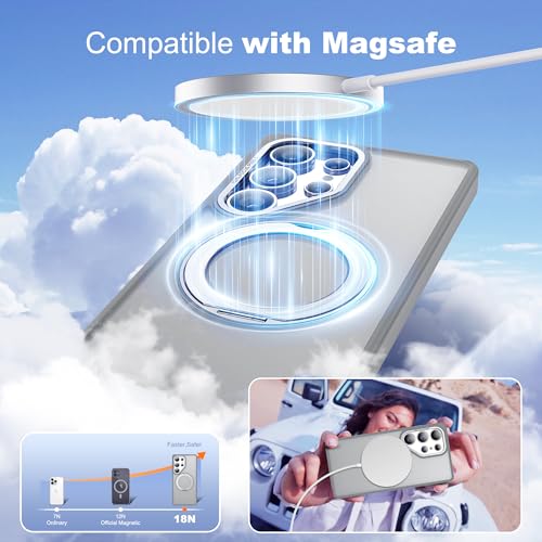Image of for Samsung Galaxy S25 Ultra Case with 360Rotatable Magnetic Ring Stand Compatible with Mag-Safe Military Protection Shockproof Matte Translucent Phone Cases for S25 Ultra 6.9 inch,Gray