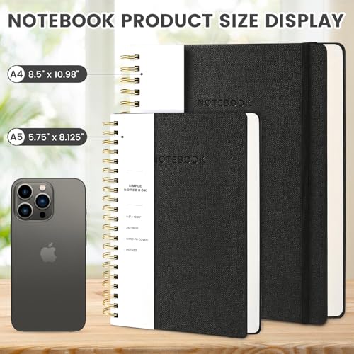 Image of Spiral Notebook - 8.5 x 10.98 Inch Large Hard Cover Notebook with Elastic Band & Pocket, 252 Pages, Lay Flat Wirebound Journal for Work, School, Planning & Note Taking Black
