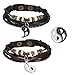 OIDEA Set di 2 bracciali da uomo in pelle (2 pezzi), con ciondolo a forma di puzzle Ying Yang, intrecciati, fatti a mano, grandi bracciali regolabili, in lega, colore: nero/marrone/bianco