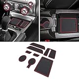 SENSHINE for Chevy Camaro Accessories 2010-2015 Interior Cup Holder Inserts Center Console Liner Mats Door Pocket Liners Non-Slip Anti Dust Premium Custom 8-pc Set (Red Trim)
