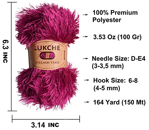 Image of Eyelash Fun Fur Yarn Premium 100% Polyester 164 Yds (150 Mt), 3.53 Oz (100 Gr) Colorful Crochet Yarn Dıy Hand Knitting. (Fuschia, 1 Skein)