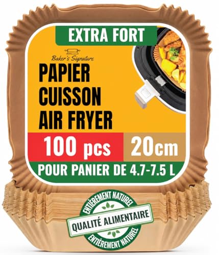 Papier Cuisson Air Fryer, 100 Pièces - Feuilles Carrées de 20-24 cm (8 po) pour Paniers de 5,5-9 L, Four, Pots - Papier Sulfurisé - Accessoires de Cuisine Baker’s...