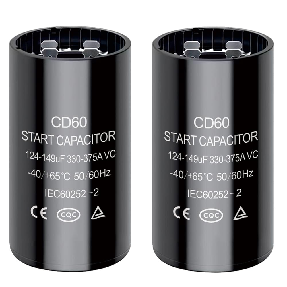 124-149 uf/MFD CD60 Round Start Capacitor ±20% 50/60 Hz 330-375 VAC Round Motor Well Pump Start Capacitor (124-149 uf/MFD, 2)