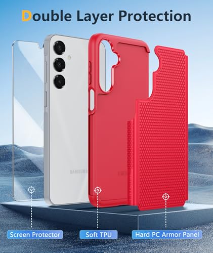 Image of FNTCASE for Galaxy A17 /A16 5G Phone Case - Samsung A17 Military Grade Drop Protection, 14ft Drop Tested, Screen Protector Included, Anti-Slip Matte Textured, TPU+PC Dual Layer Shockproof Cover (Red)