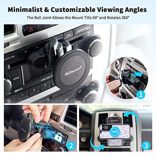 PROfezzion CD Slot & Vent Clip Combo Magnetic Phone Holder Compatible with MagSafe on Car CD Player Slot or Air Vent for iPhone 17 16 15 14 13 12 Pro Max Plus - Image 4