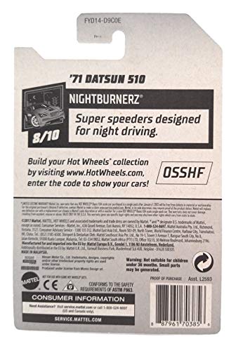 Hot Wheels Nightburnerz Red '71 Datsun 510 1:64 miniatura 6