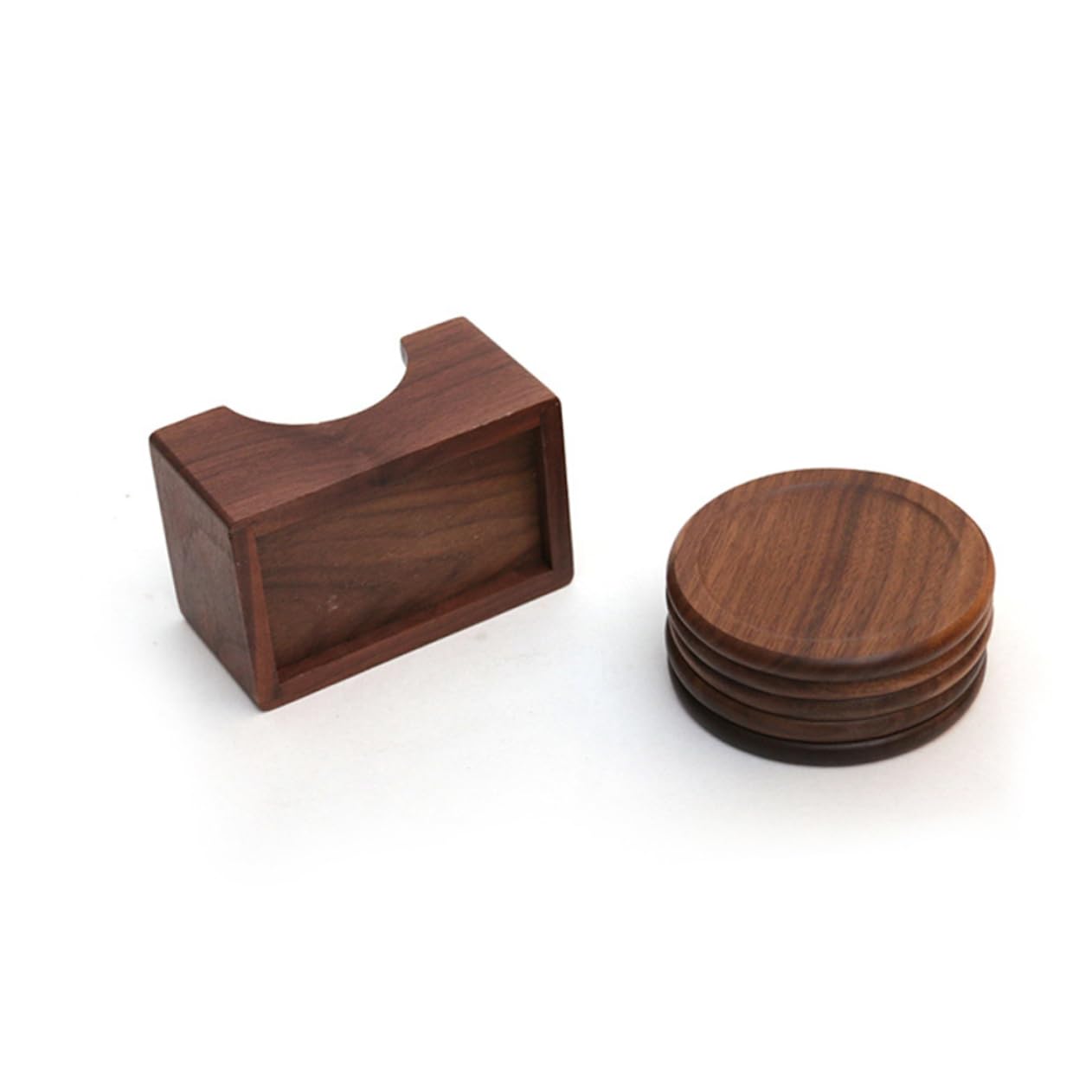 Posavasos de Madera de Nogal Negro, 6 Piezas Redondos para Mesa y Hogar | Acabado Marrón, Protección de Mesa, Fácil de Limpiar, Uso en Casa y Casa de Té, Estilo Simple Hecho a Mano