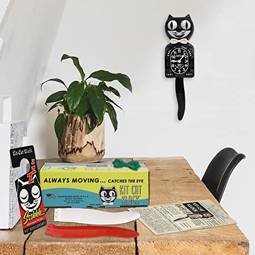 Kit Cat Klock The Original 90Th Anniversary Limited Edition With Collectors Box, Black Kit Cat Wall Clock With White Bow Tie, Pendulum Tail And Moving Eyes, Ideal As A Vintage Home Decoration #TOP6