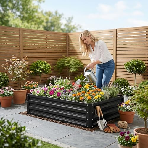 ONCEMORE Raised Garden Bed, Galvanized Steel Raised Garden Bed for Gardening Vegetables Fruit, 20pcs T-Types Tags & 1 Pair of Gloves,8x4x1FT,Black by ONCEMORE - Image 7