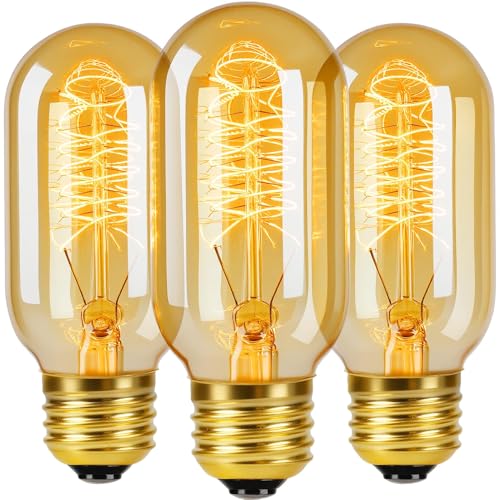 COLWATT 3 Pack Vintage Edison Light Bulbs 60W, E26 Base Dimmable, T45 Decorative Antique Filament Bulbs with Warm Amber Glow for Chandeliers, Bedrooms & Dining Rooms