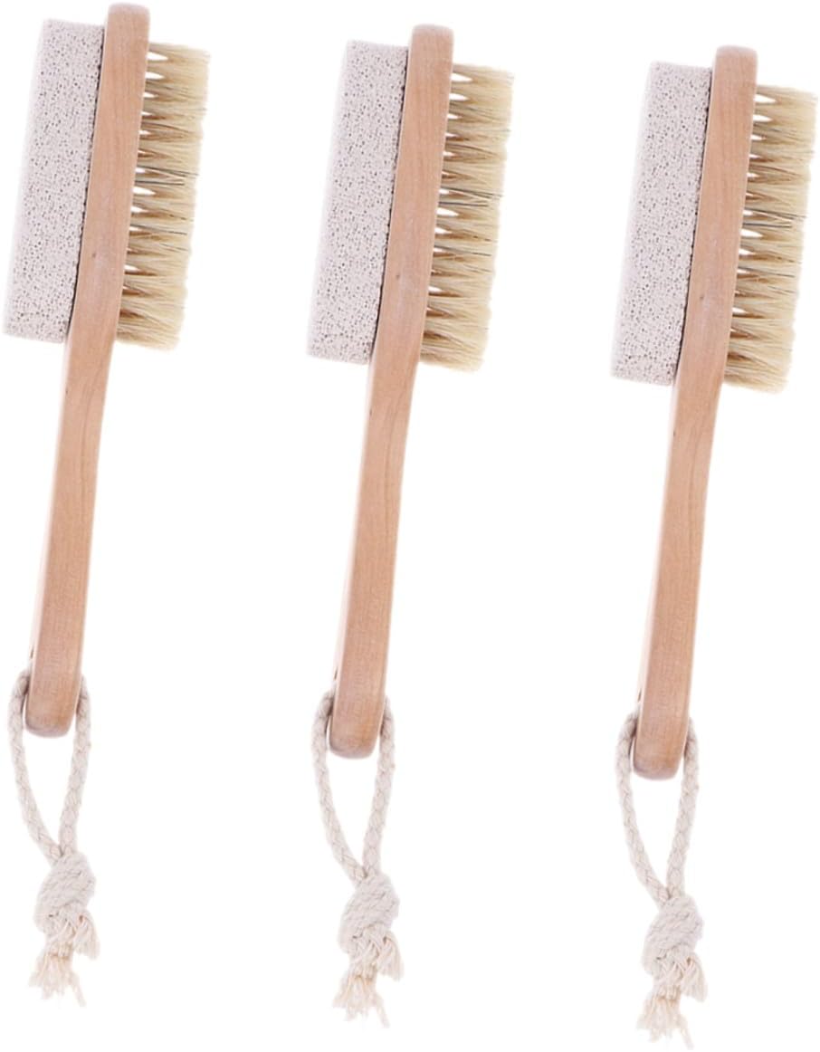 3pcs Dual-Side Foot Brush and Pumice Stone Set with Natural Bristles and Volcanic Lava for Dead Skin Removal and Exfoliation, Foot Care Scraper for Shower Pedicure Treatment