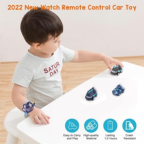 Aytop Mini Watch Remote Control Car Toys, USB Charging Cartoon RC Small Car Electric Wrist Racing Car Tank Model Toy Children Interactive Game Toys Cartoon RC Small Car Gift (blue)