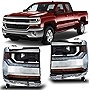 CPW Headlights Assembly Compatible with [2016-2019 Chevy Silverado 1500] LED DRL Turn Signal Lights Projector High/Low Beam Headlamps Driver and Passenger Side(Chrome)