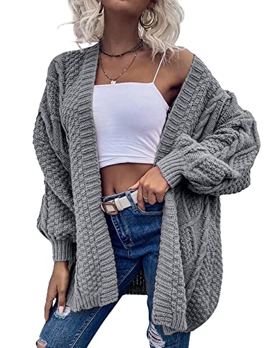 Image of Dyexces Womens Oversized Cable Knit Long Sleeve Lantern Cardigan Sweaters