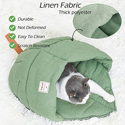 TANGN-Cat-Sleeping-Bag-Linen-Fabric-Bed-Cave-Leaf-Nest-Pet-Cuddle-Zone-Covered-Hide-Hood-Burrowing-Cozy-Soft-Durable-Washable-with-Non-Slip-Bottom-for-Indoor-Puppy-and-Kitten-Green-PD50082